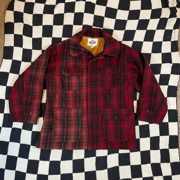 1970's Woolrich Hunting Jacket Wool Mackinaw Buffalo Plaid Coat Men's 46 - Picture 1 of 5